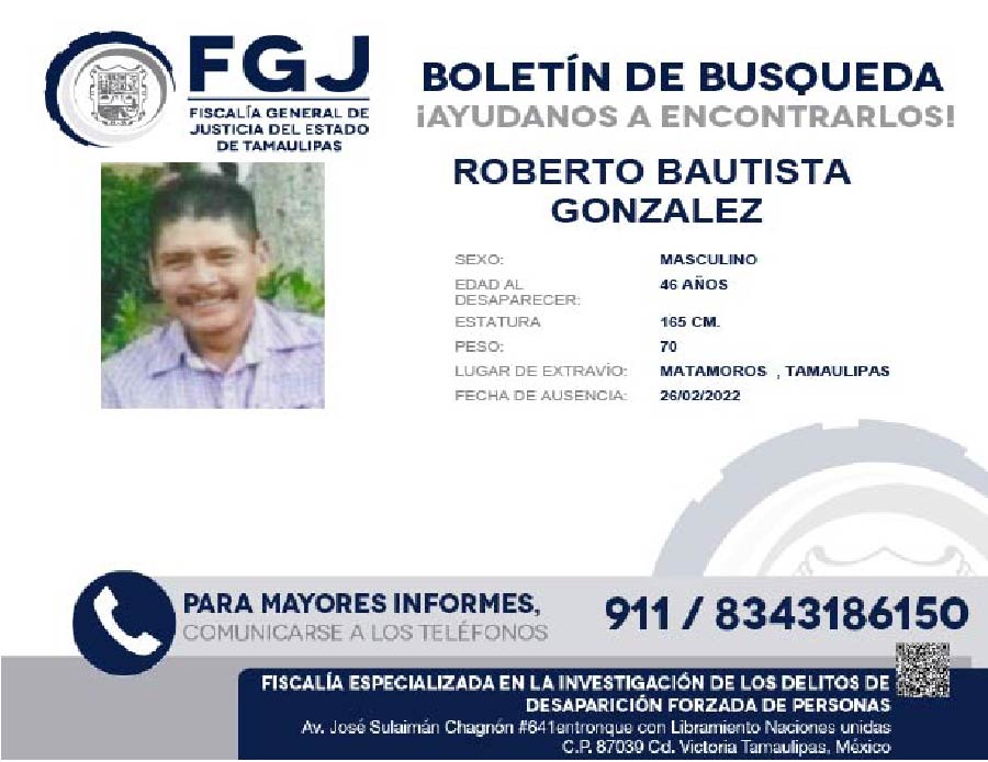 Boletín de Búsqueda Roberto Bautista