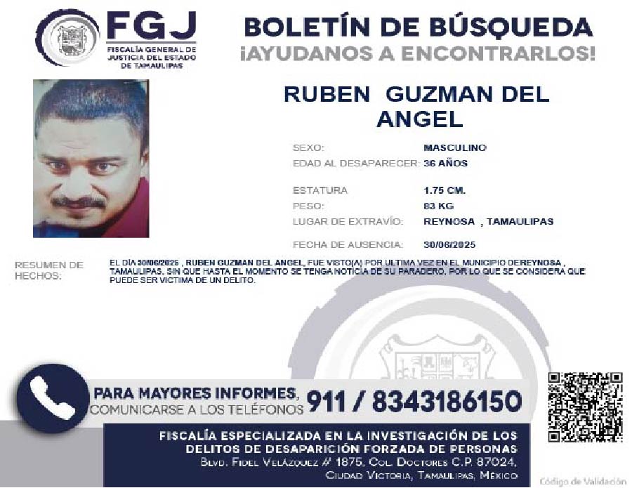 Boletín de Búsqueda Ruben Guzman