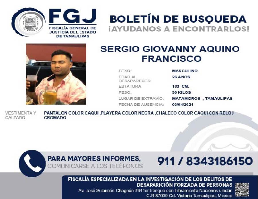 Boletín de Búsqueda Sergio Giovanny