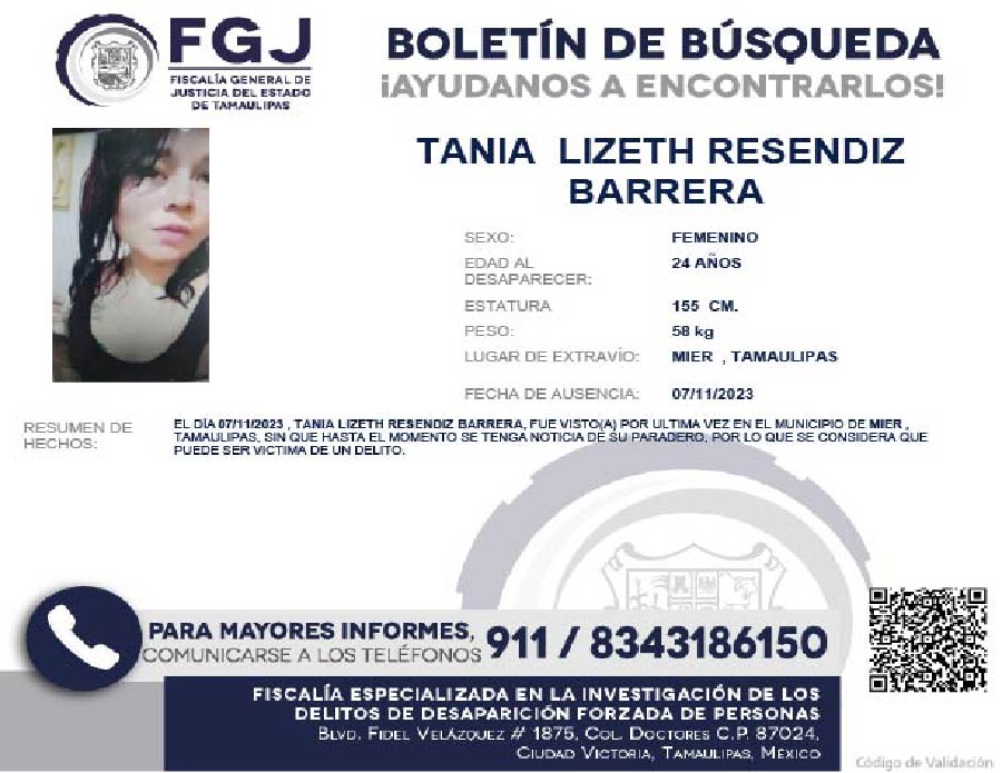 Boletín de Búsqueda Tania Lizeth Resendiz