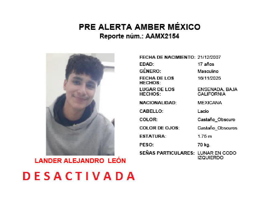 Alerta Amber Lander Alejandro
