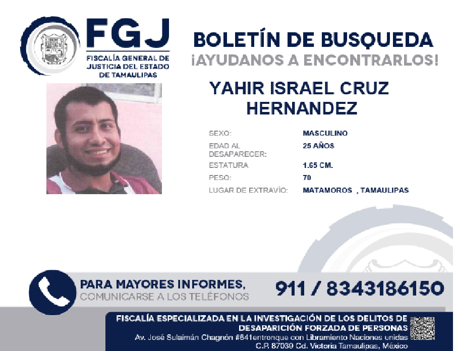 Boletín de Búsqueda Yahir Israel