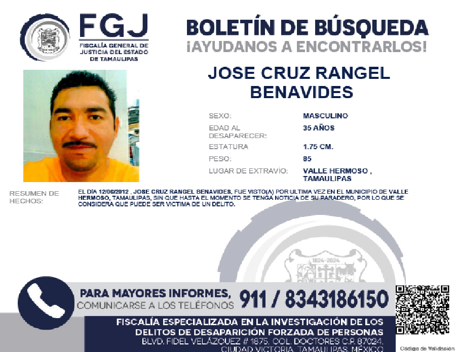 boletín de búsqueda José Cruz