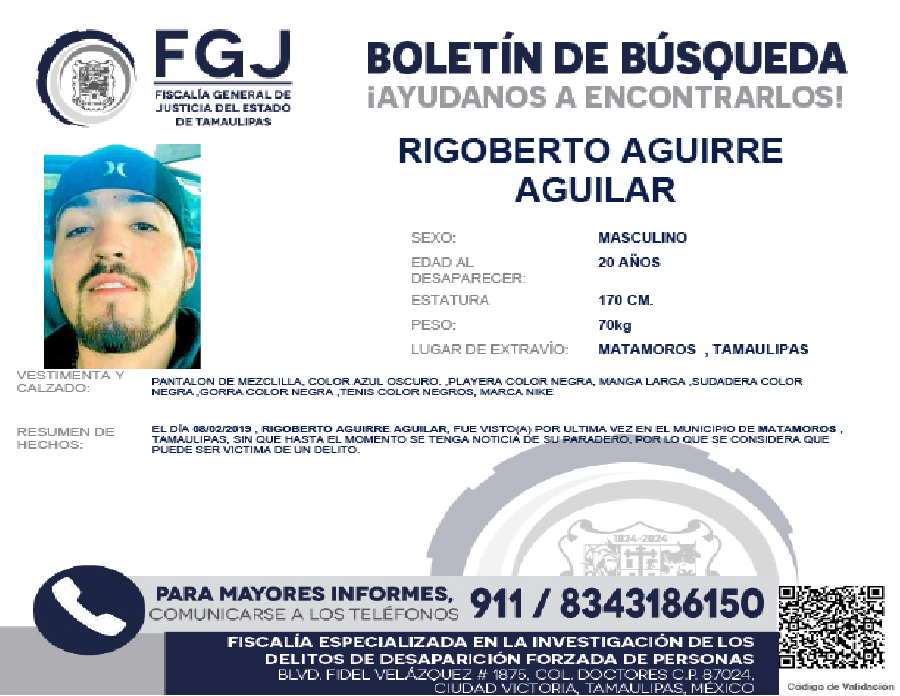 Boletín de Búsqueda Rigoberto Aguirre