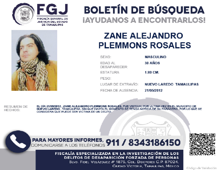 Boletín de Búsqueda Zane
