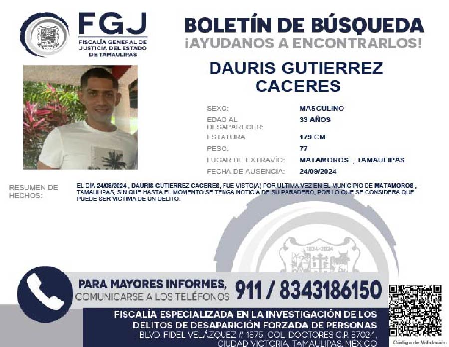 Boletín de Búsqueda Dauris Gutierrez