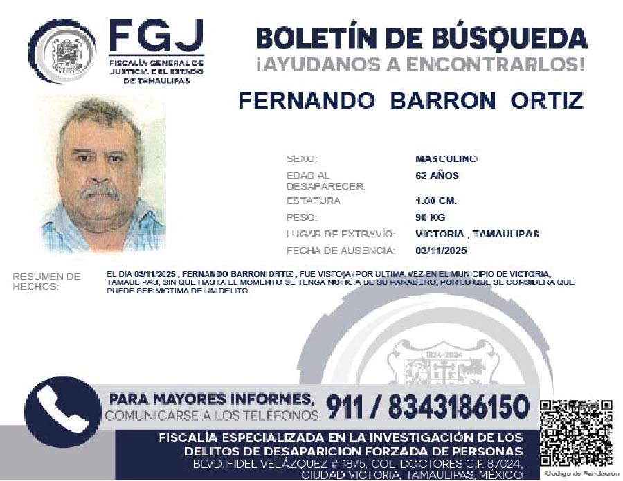 Boletín de Búsqueda Fernando Barron