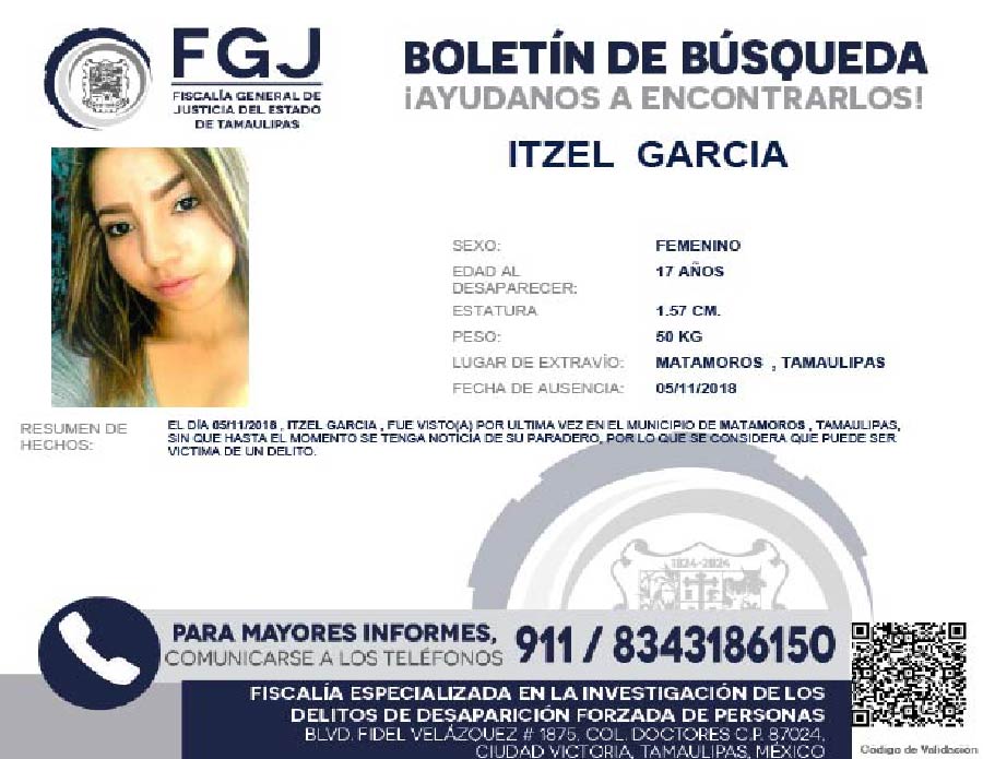 Boletín de Búsqueda Itzel Garcia
