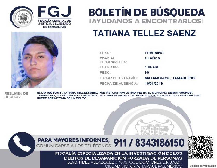 Boletín de Búsqueda Tatiana Tellez