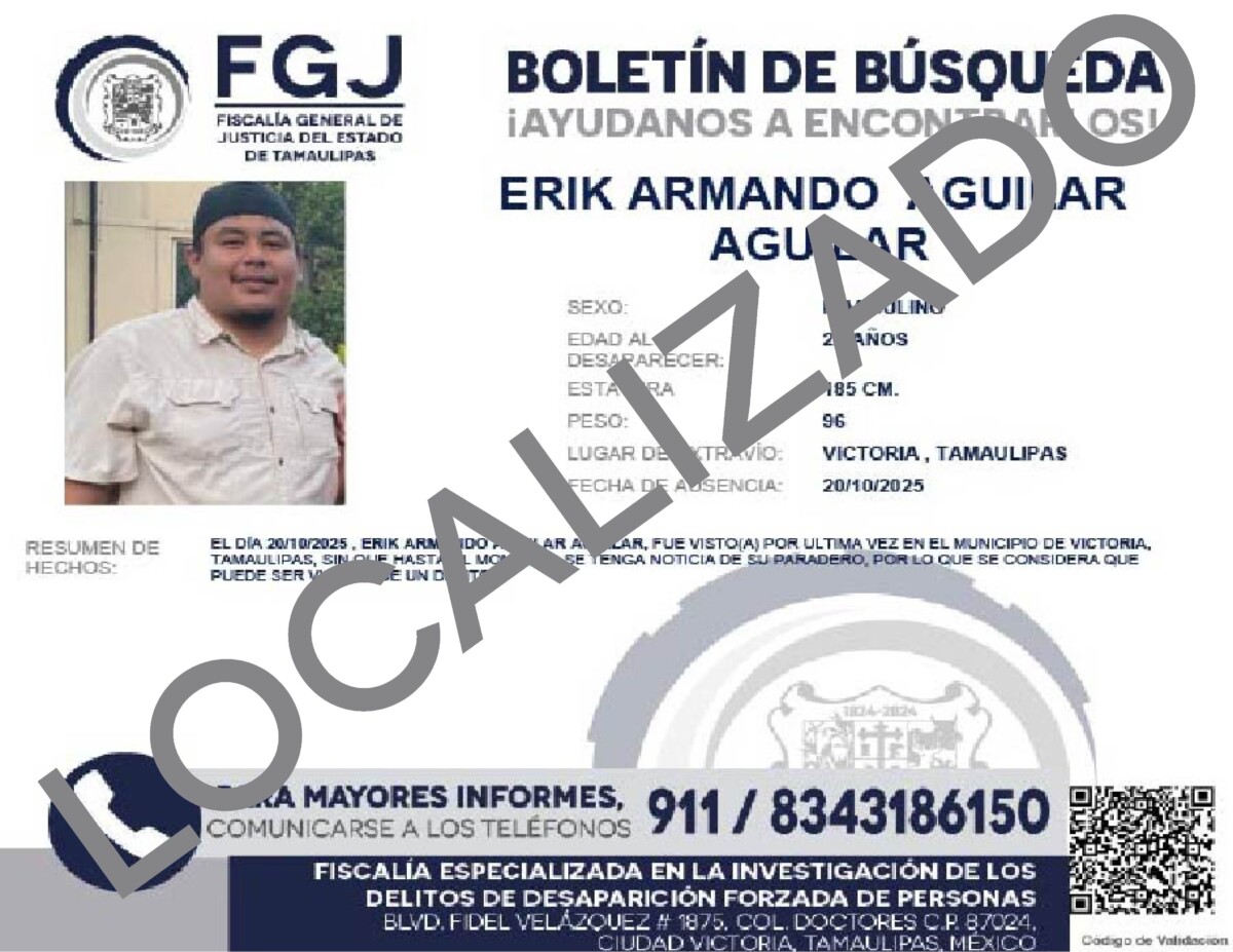 Boletín de Búsqueda Erik Armando