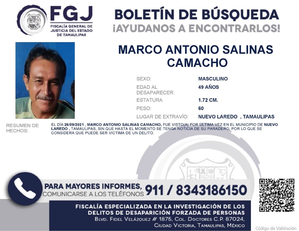 Boletín de Búsqueda Marco Antonio Salinas