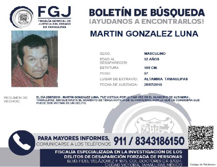 Boletín de Búsqueda Martín Gonzalez