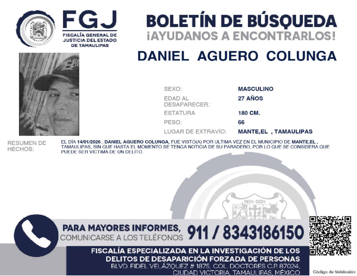 Boletín de búsqueda Daniel Aguero