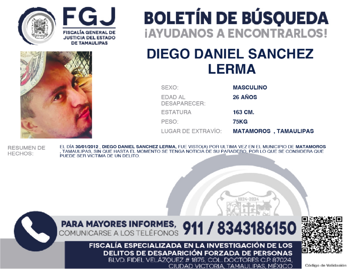 boletín de búsqueda Diego Daniel