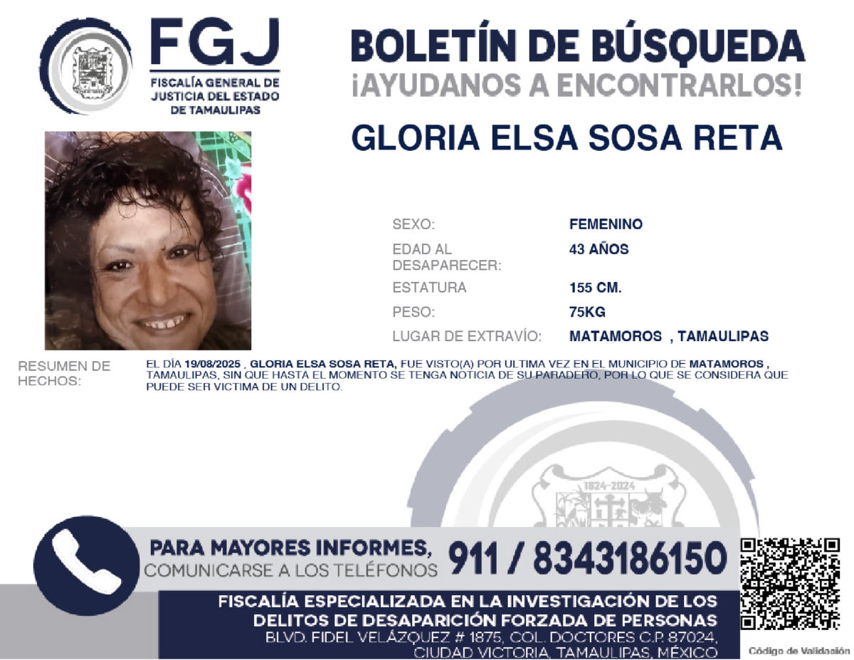Boletín de Búsqueda Gloria Elsa Sosa