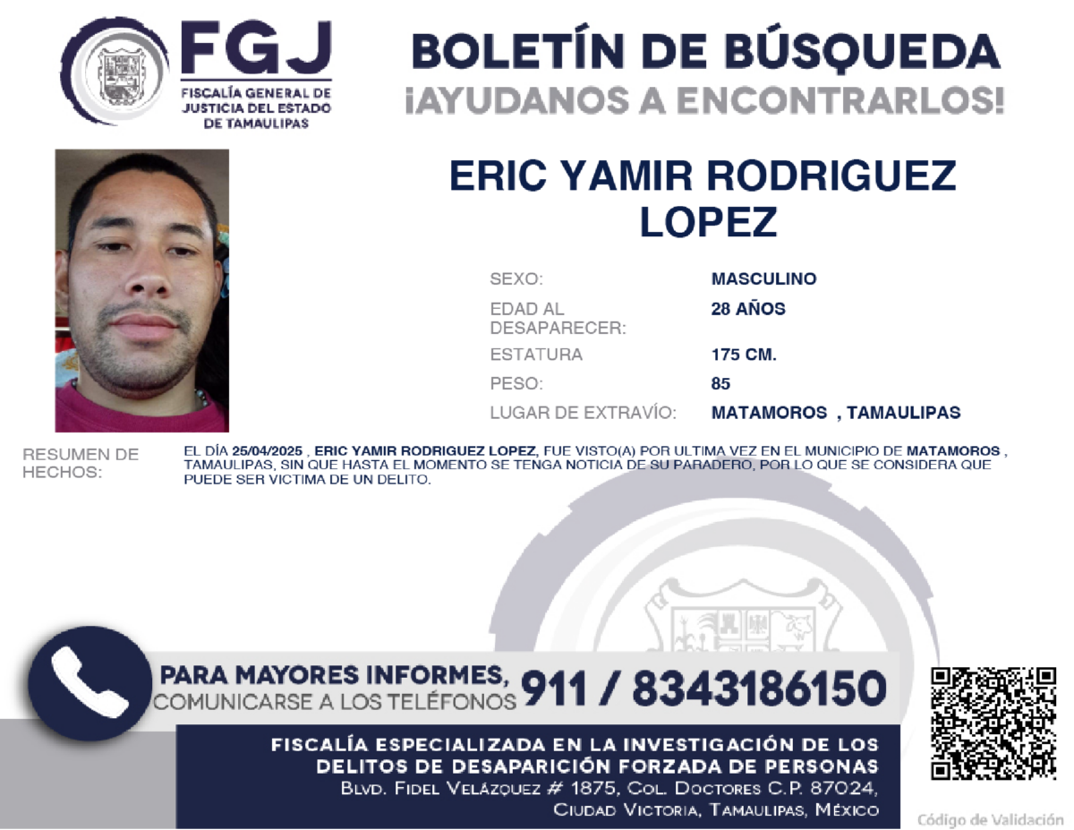 Boletín de búsqueda Eric Yamir