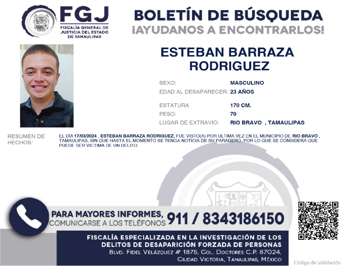 Boletín de Búsqueda Esteban Barraza