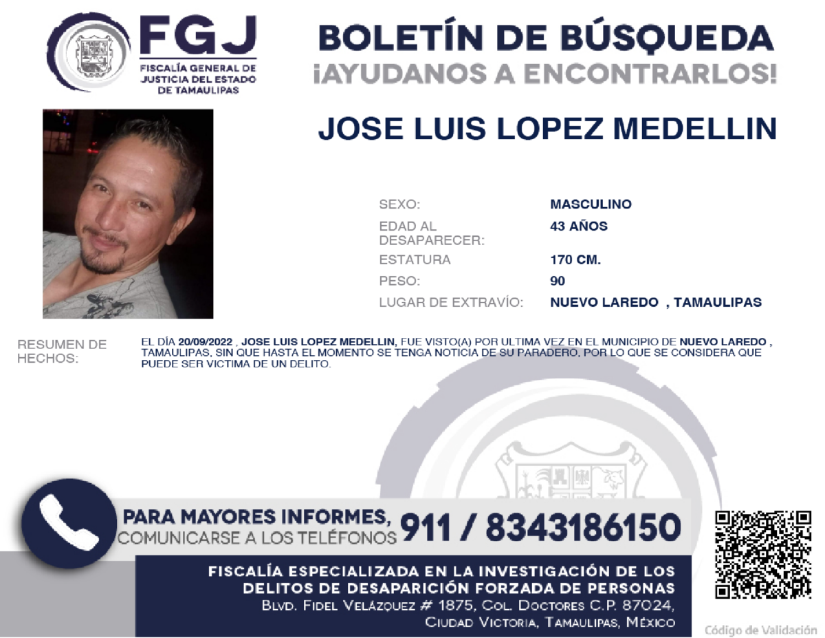 Boletín de búsqueda Jose Luis Lopez