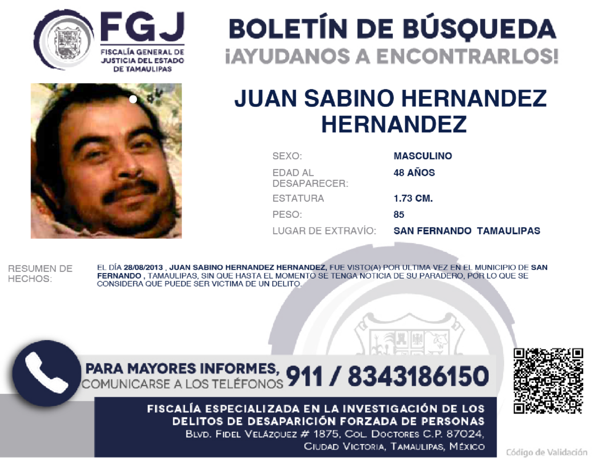 Boletín de Búsqueda Juan Sabino