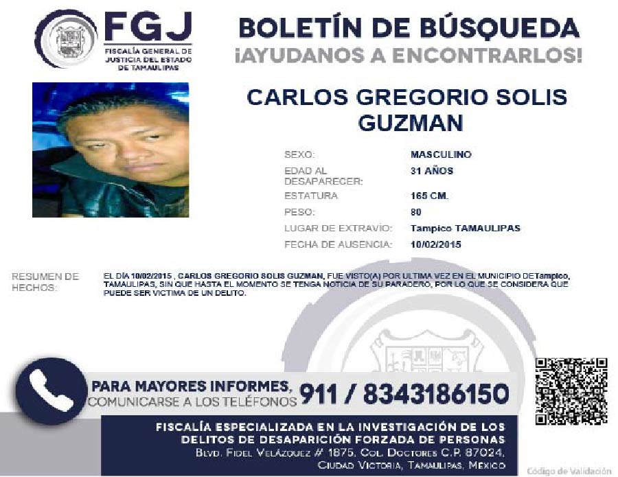 Boletín de Búsqueda Carlos Gregorio