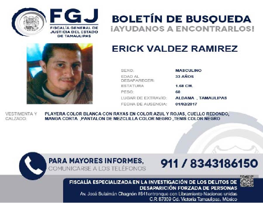 Boletín de Búsqueda Erick Valdez