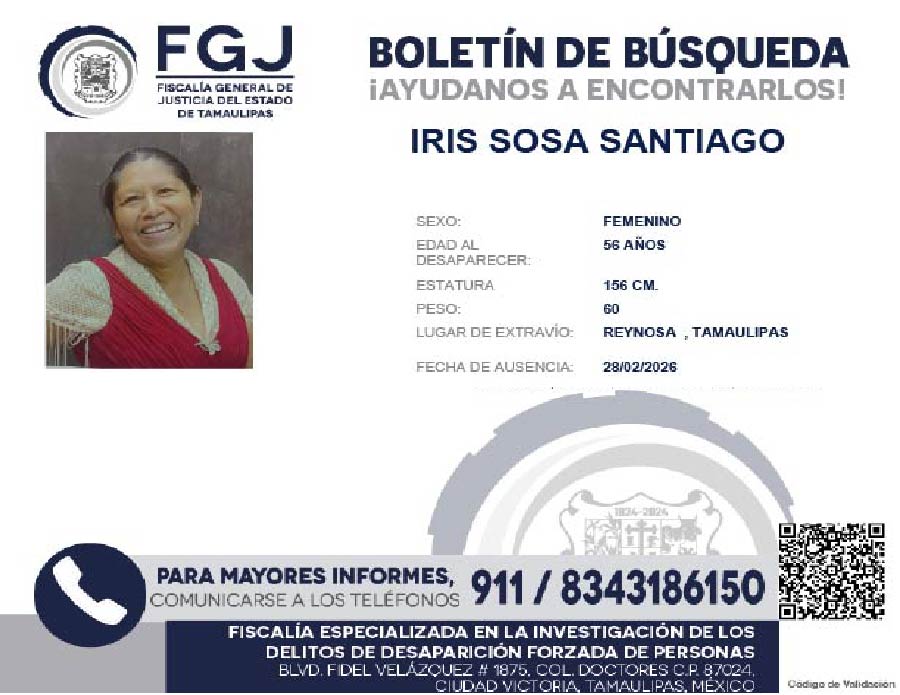 Boletin de Busqueda Iris Sosa