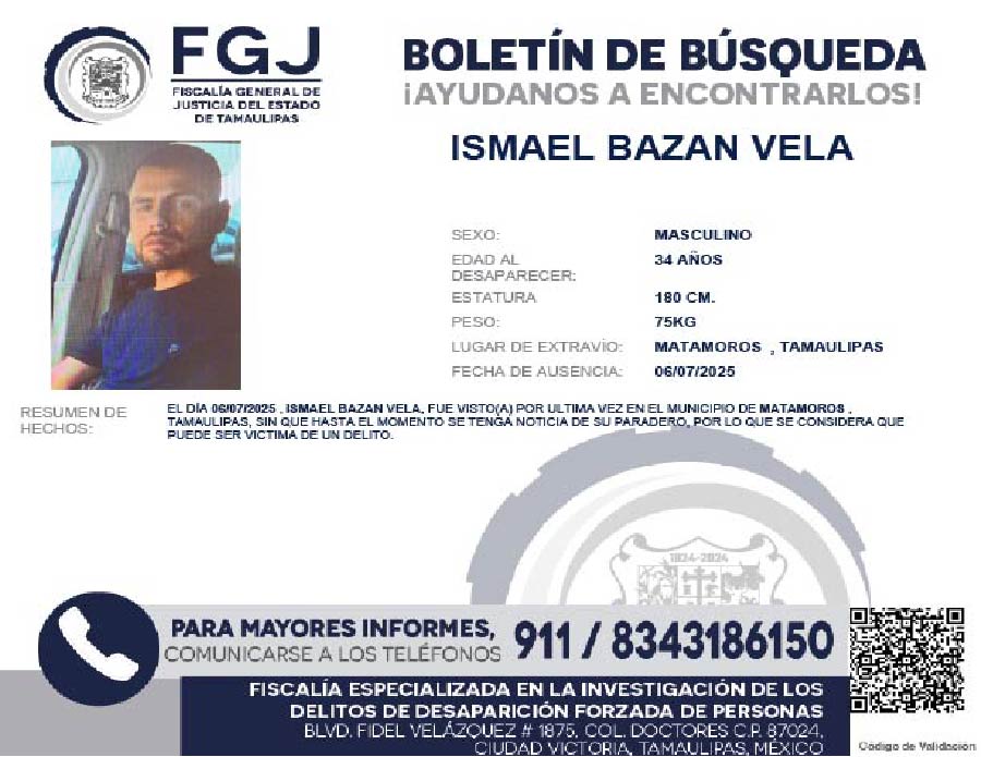 Boletín de Búsqueda Ismael Bazan