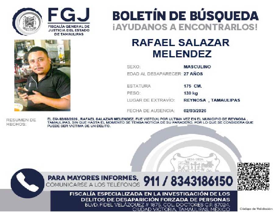 Boletín de Búsqueda Rafael Salazar