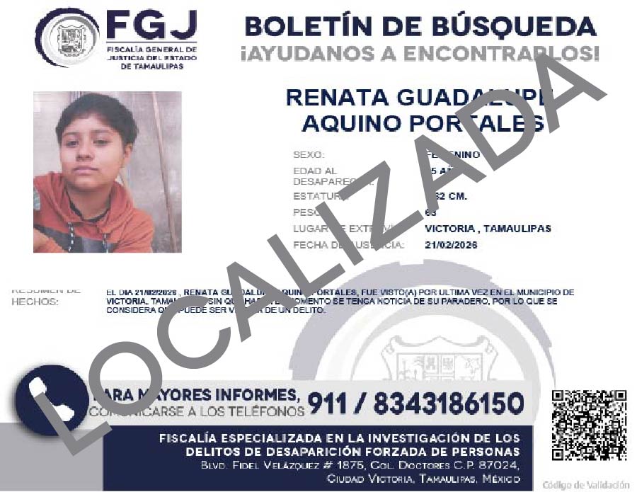 Boletín de Búsqueda Renata Guadalupe