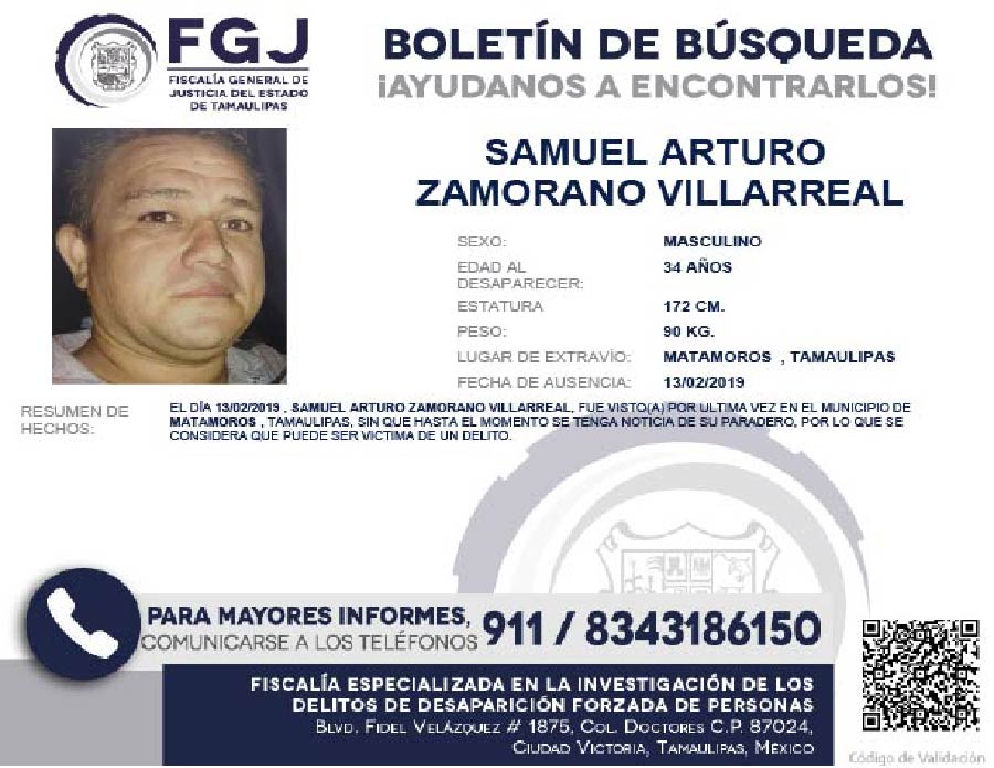 Boletín de Búsqueda Samuel Arturo