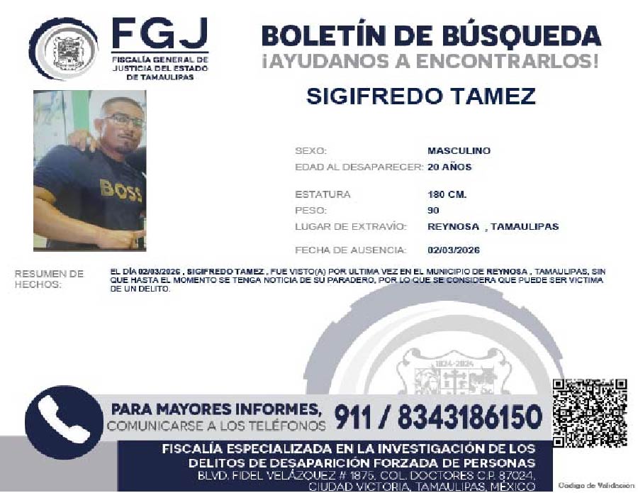 Boletín Búsqueda Sigifredo Tamez