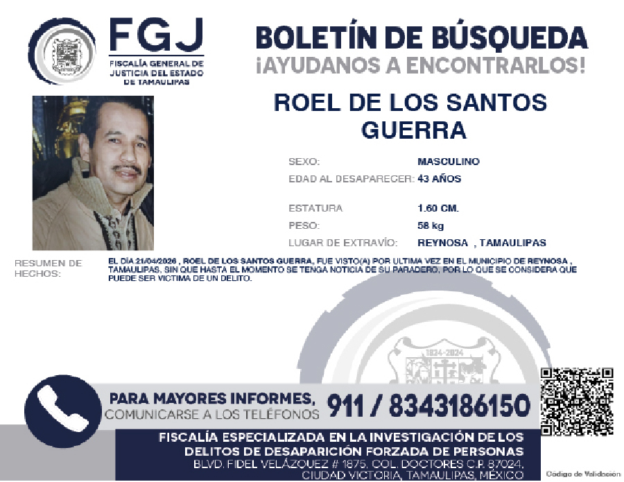 Boletín de búsqueda Roel de los Santos