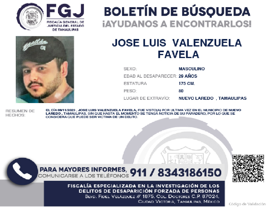 Boletín de búsqueda Jose luis Valenzuela