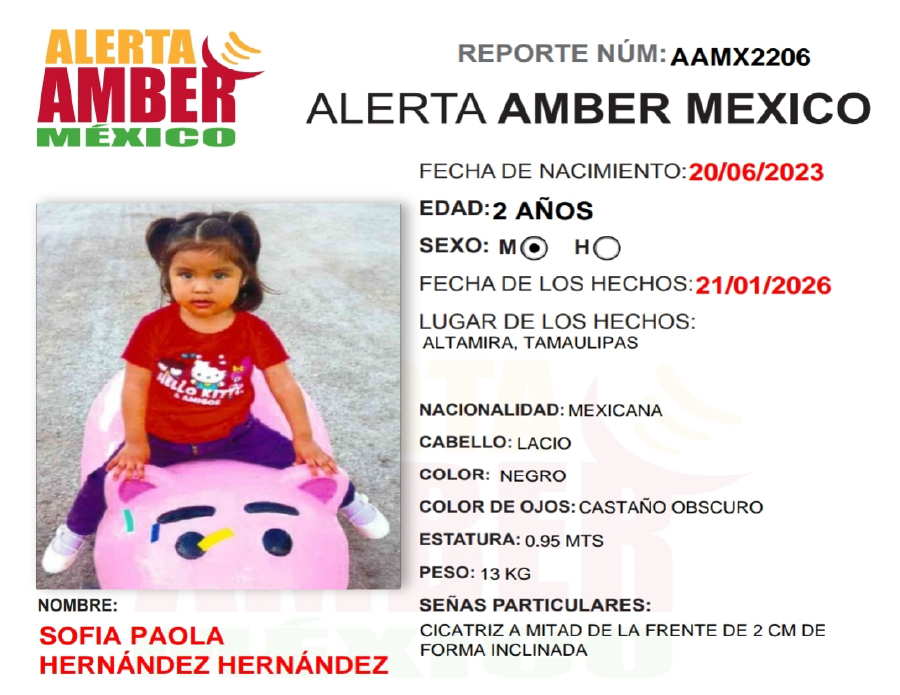 Alerta Amber Sofia Paola Hernandez