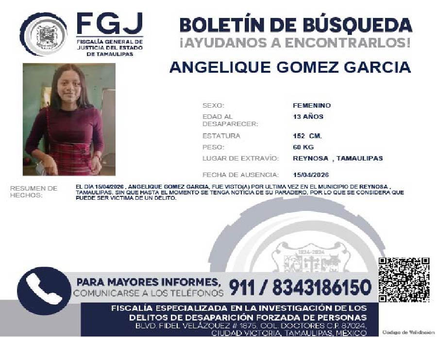 Boletín de Búsqueda Angelique