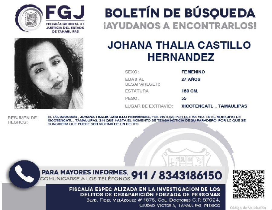 Boletín de Búsqueda Johana Thalia