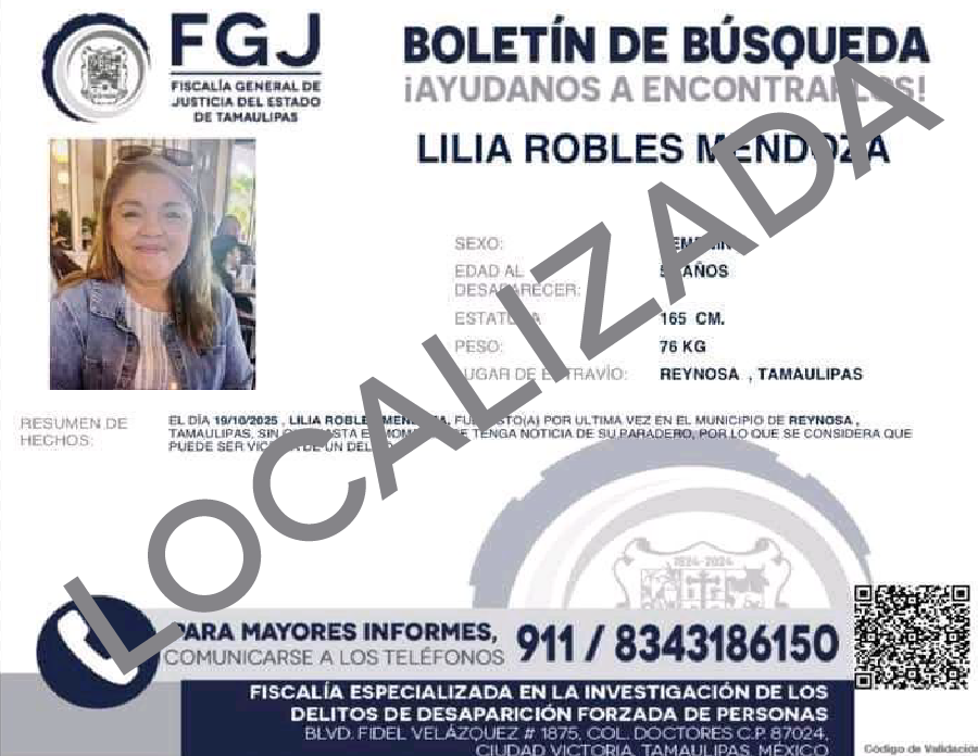 Boletín de Búsqueda Lilia Robles