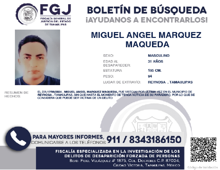 Boletín de Búsqueda Miguel Angel