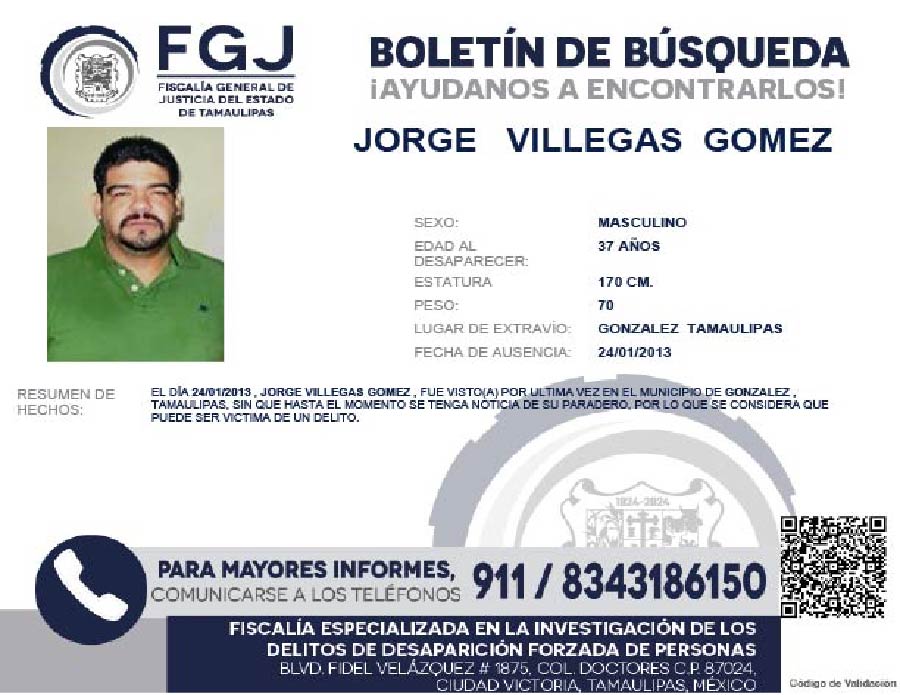 Boletín de Búsqueda Jorge Villegas