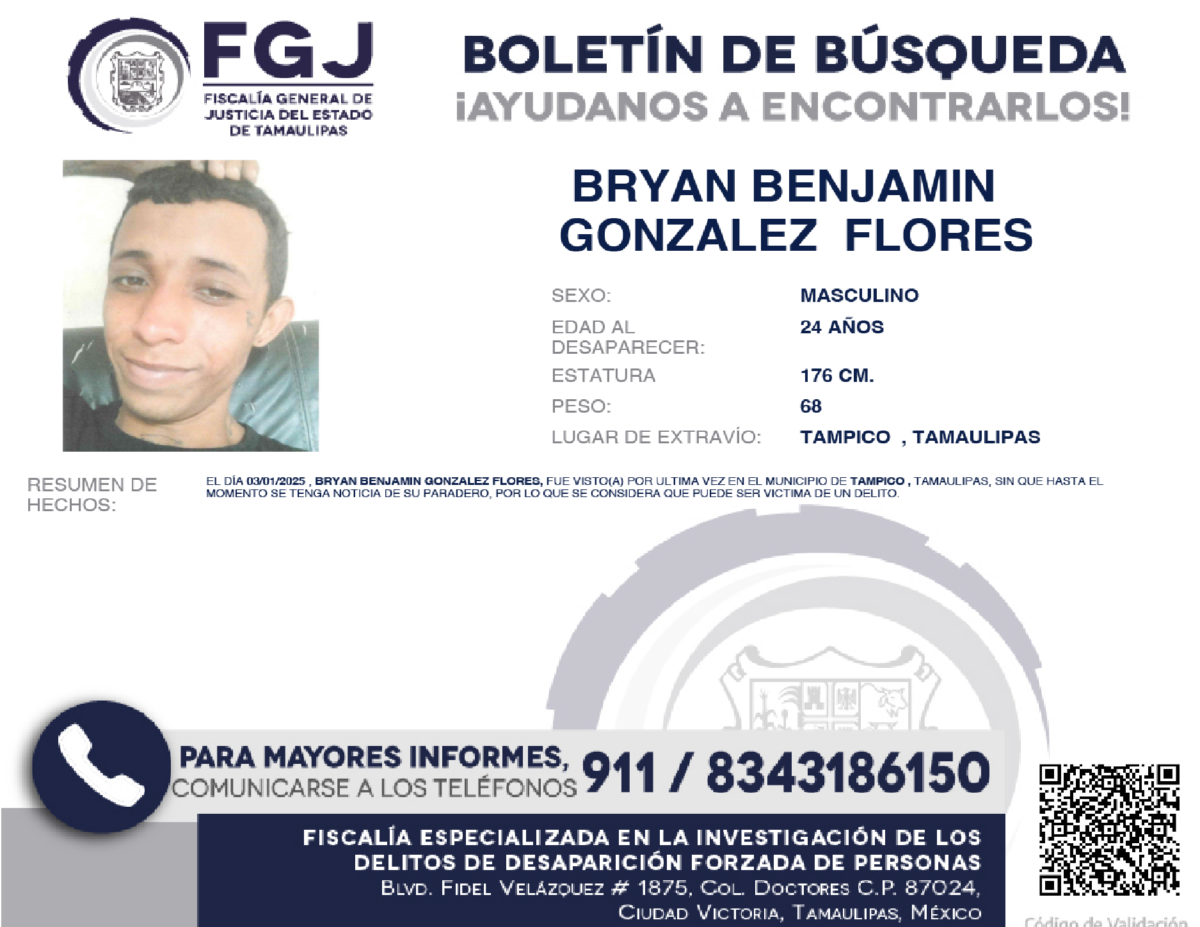 Boletín de búsqueda Bryan Benjamin