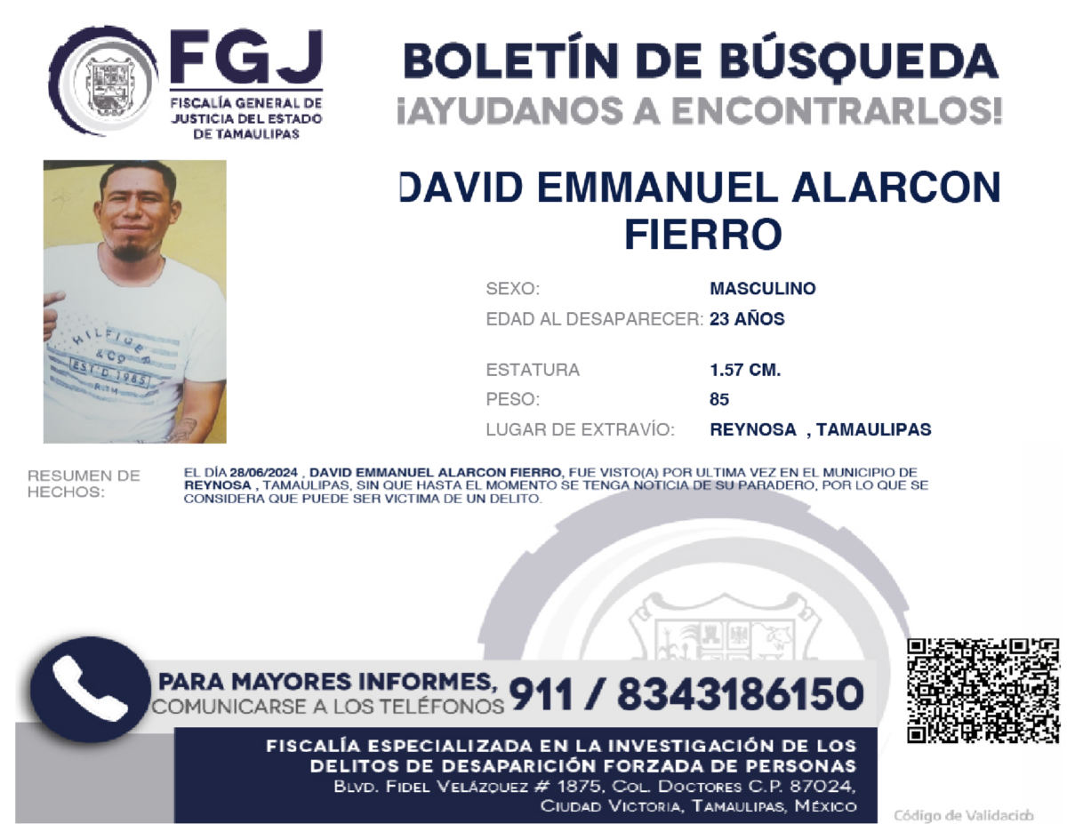 Boletín de búsqueda David Emmanuel