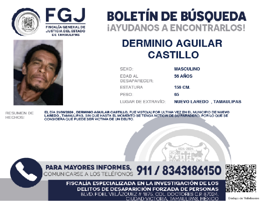 Boletín de Búsqueda Derminio Aguilar