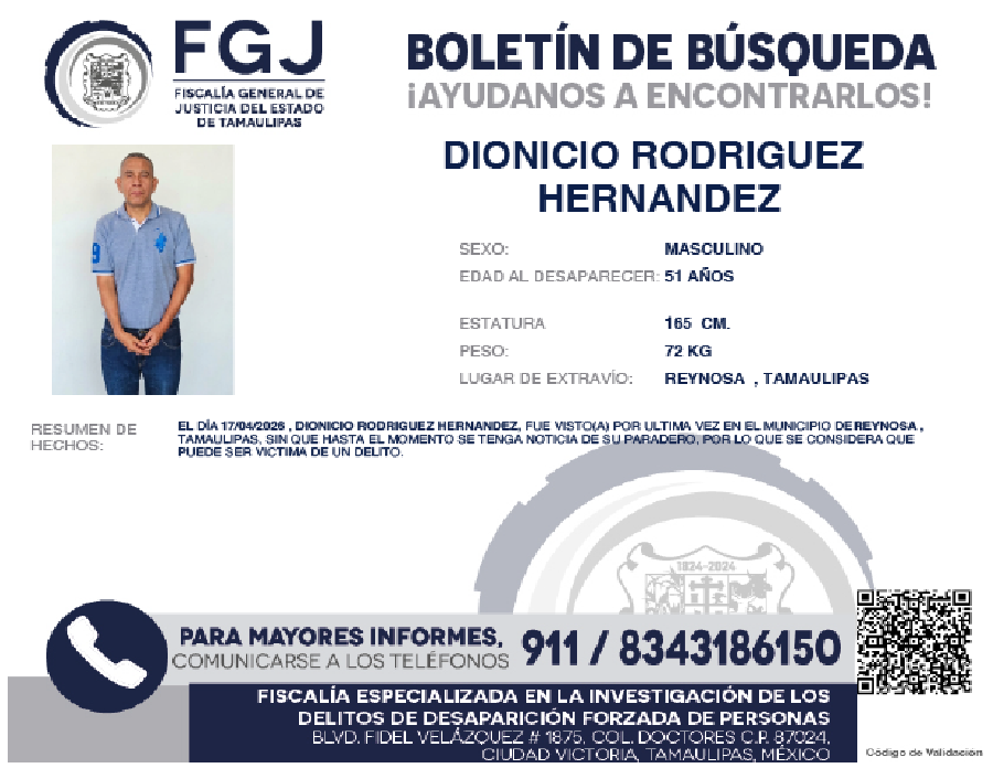 Boletín de Búsqueda Dionicio Rodriguez