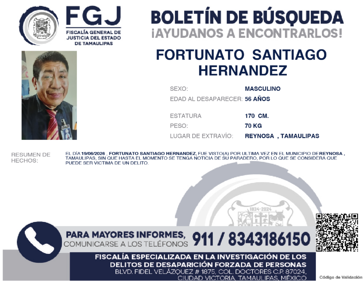 Boletín de búsqueda Fortunato Santiago
