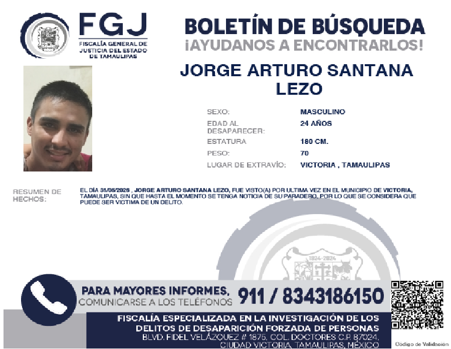 Boletín de Búsqueda Jorge Arturo Santan
