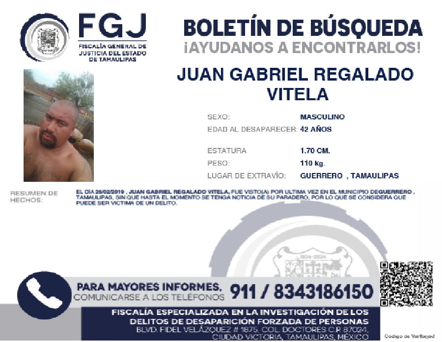 Boletín de Búsqueda Juan Gabriel