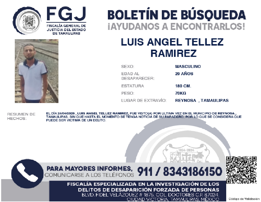 Boletín de Búsqueda Luis Angel Tellez
