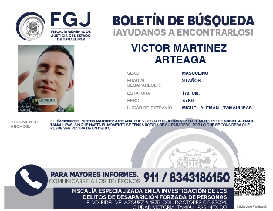 Boletín de Búsqueda Victor Martinez