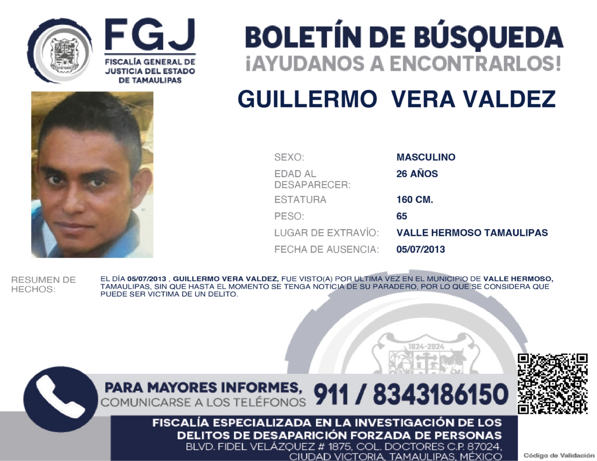 Boletín de búsqueda Guillermo Vera