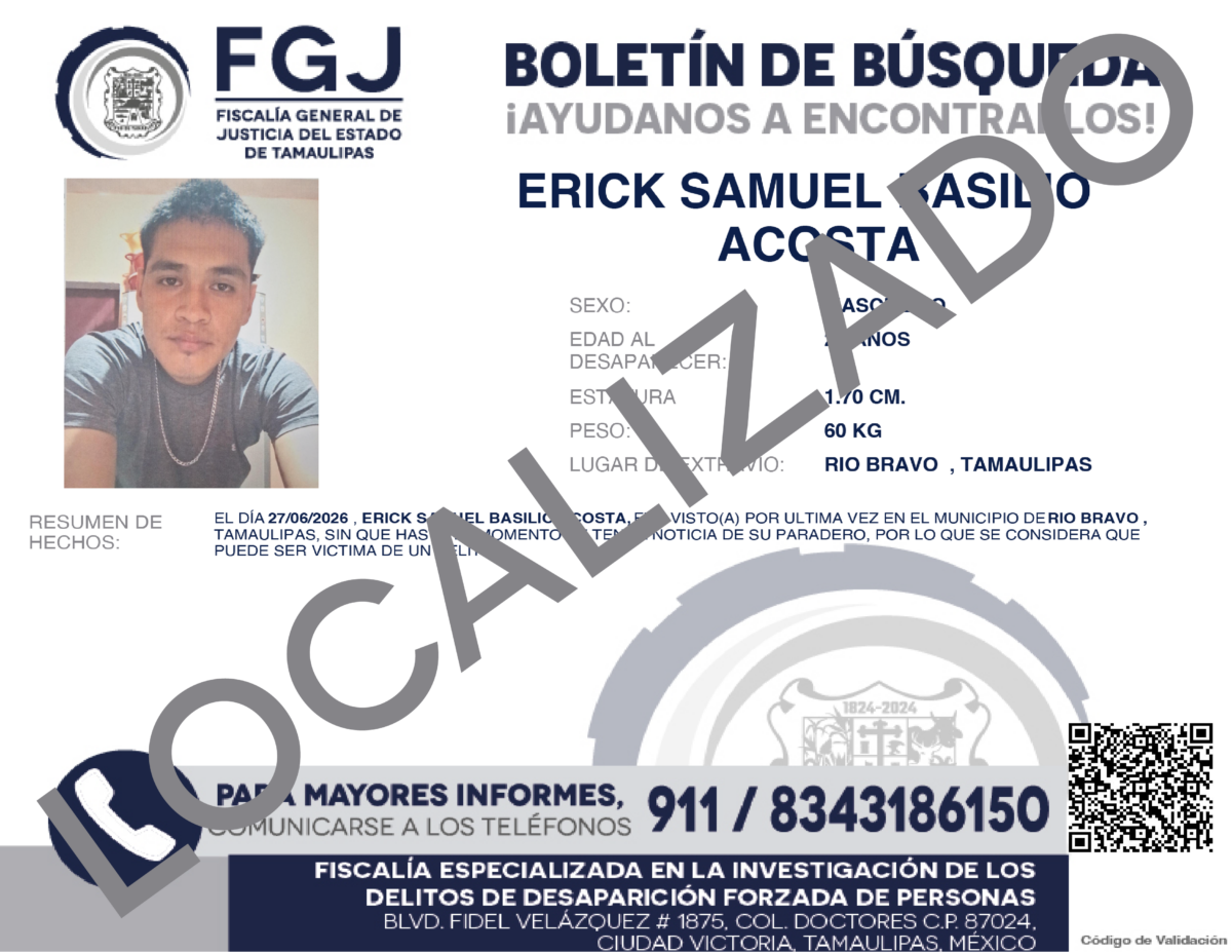 Boletín de búsqueda Erick Samuel